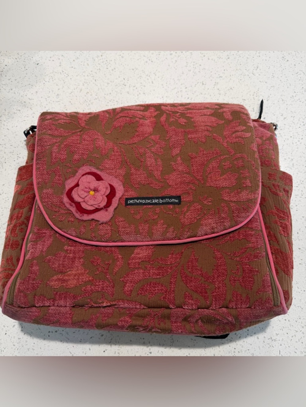 Petunia Pickle Bottom Pink and Brown Floral dipper bag